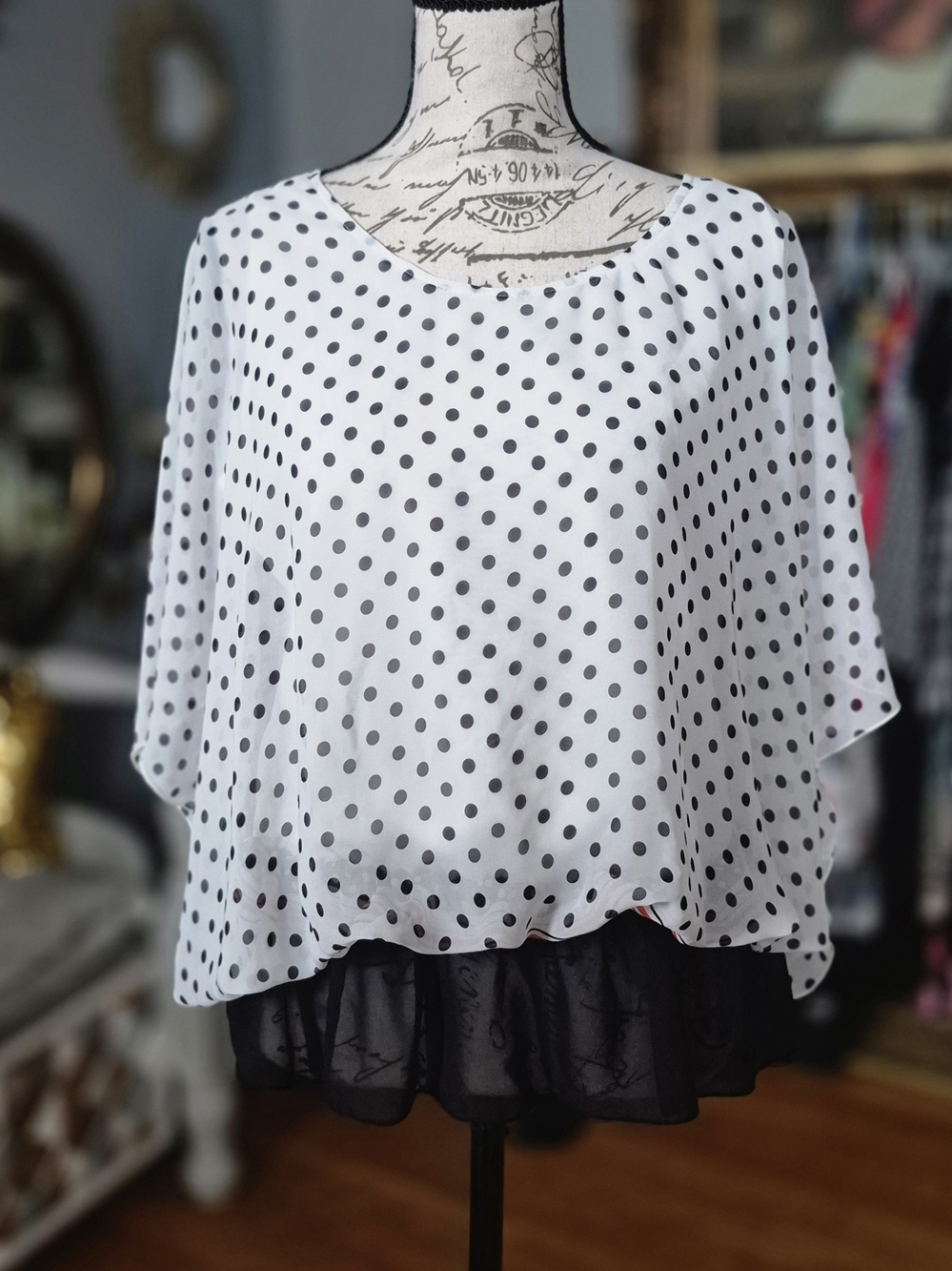 Milano 90s Vibe White Blouse with Black Polka Dots